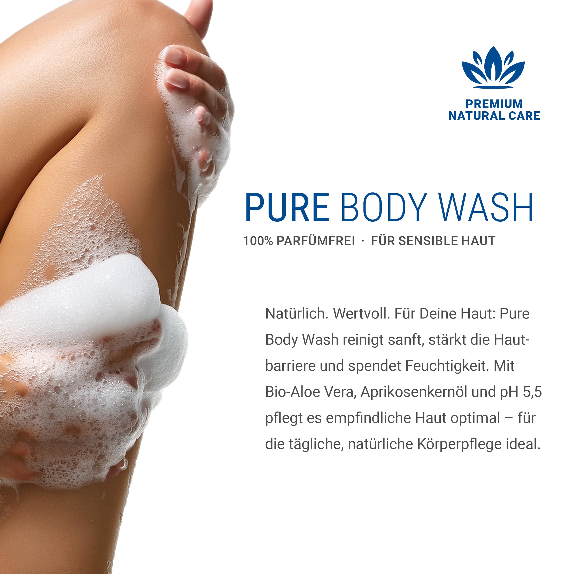 Pure Body Wash, parfümfreies Duschgel mit BIO-Aloe Vera & Aprikosenkernöl