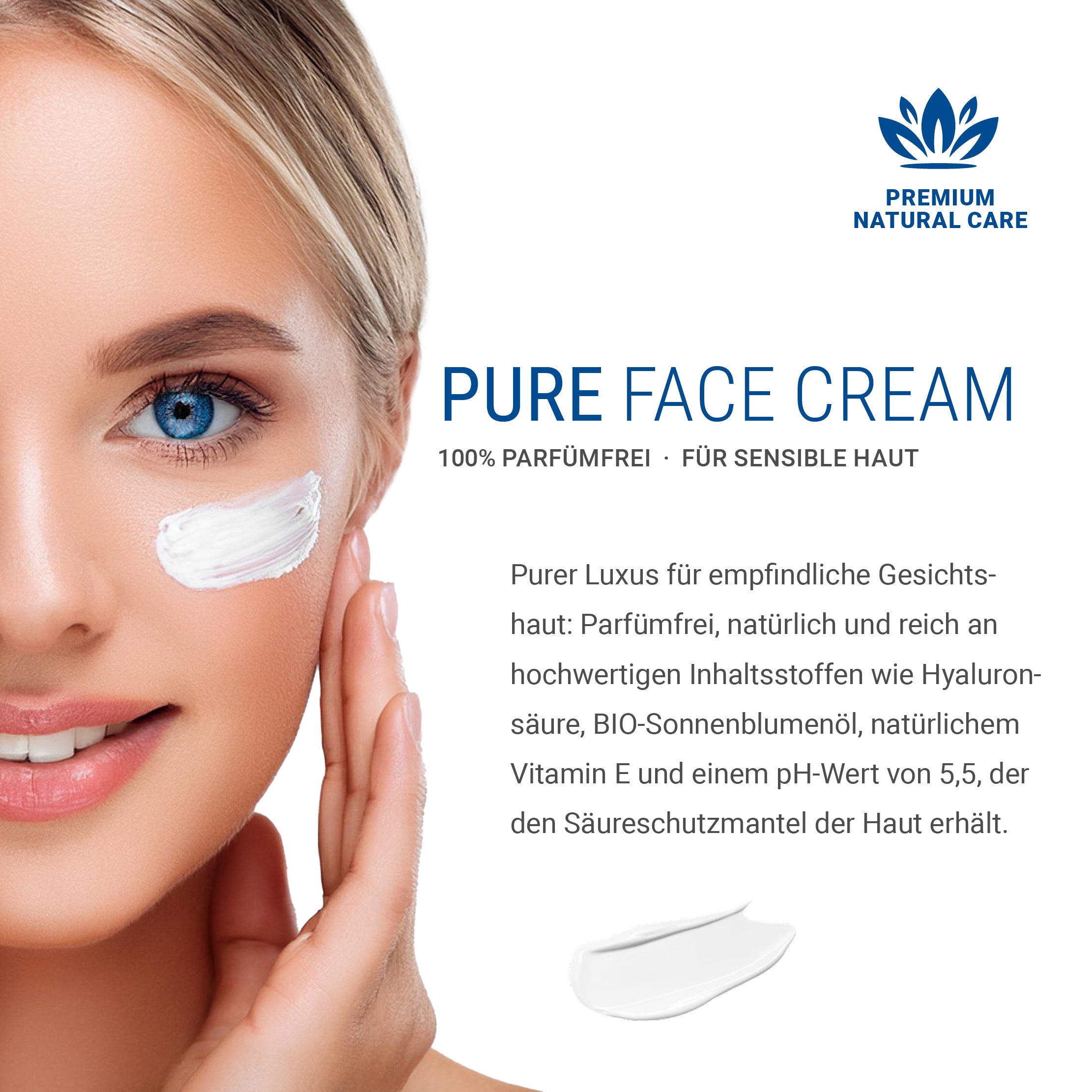 Pure Face Cream, natürliche Pflege mit Hyaluronsäure & Vitamin E