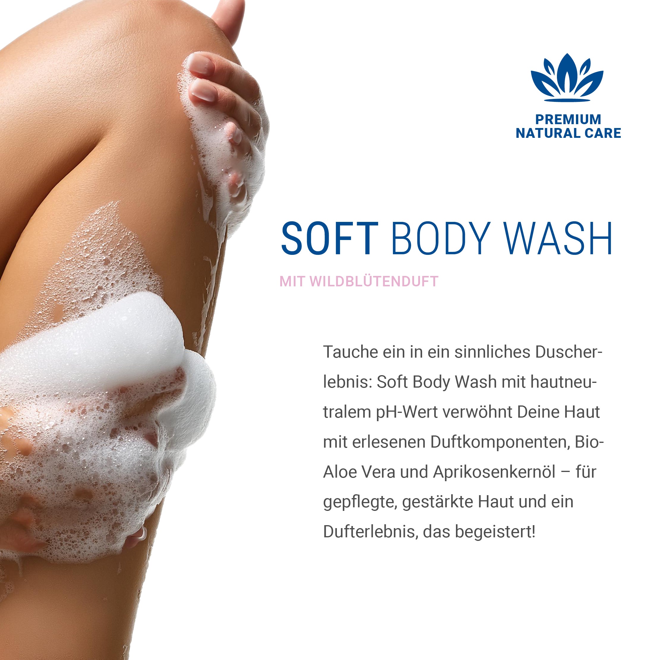 Soft Body Wash, Duschgel mit BIO-Aloe Vera & Aprikosenkernöl